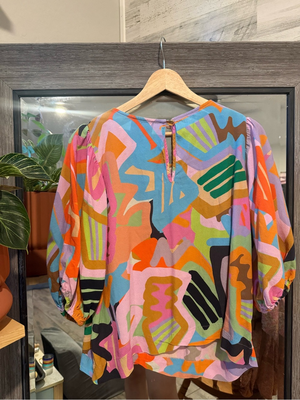 Colorful Abstract Pattern Puff Sleeve Top - Multicolor - Picture 3 of 6